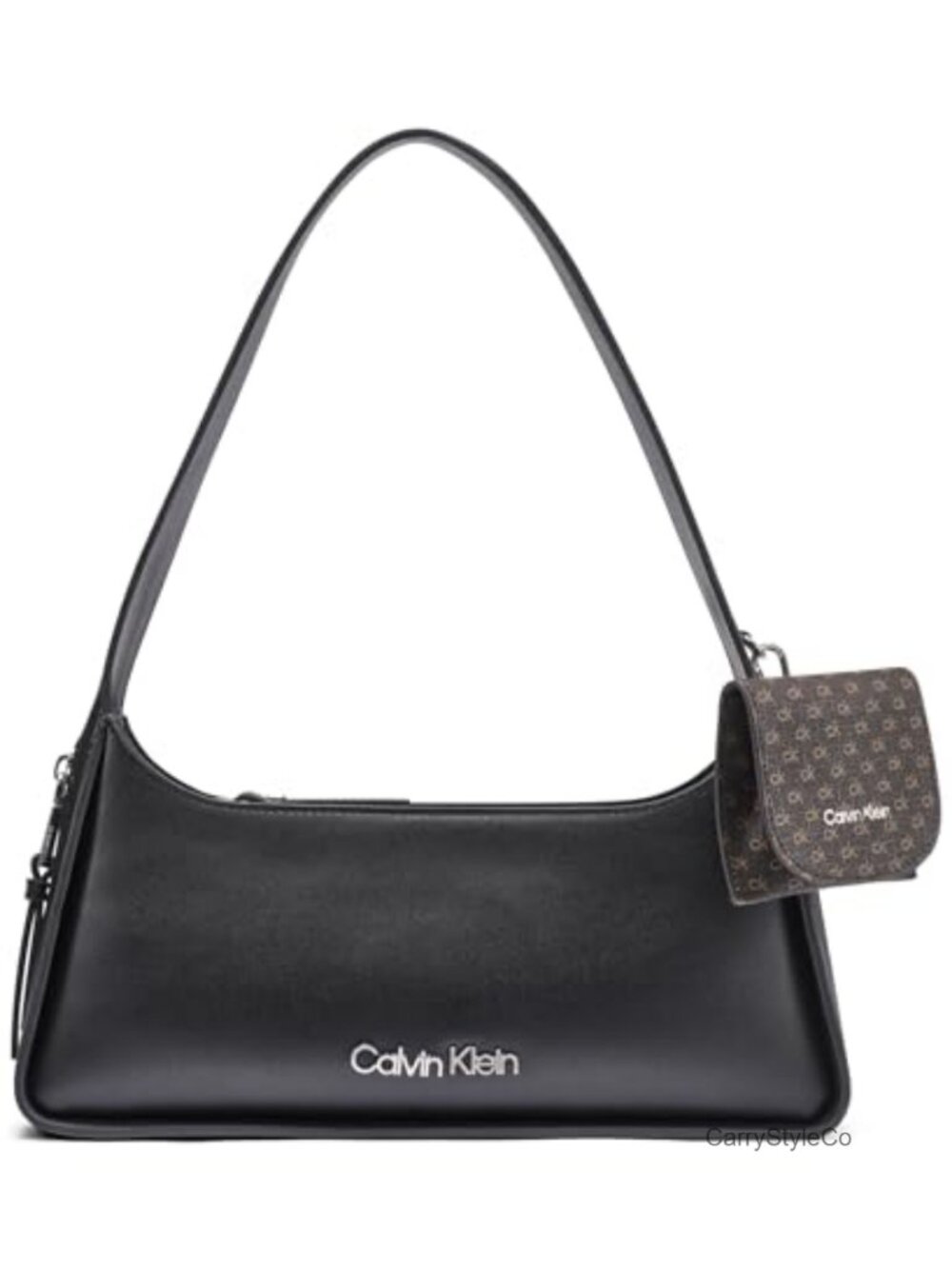 Vegan Leather East/West Top Zip Shoulder Bag w/ Pockets & Headphone Case